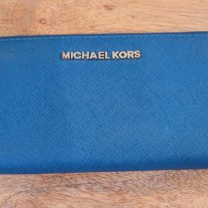 Michael Kors Continental Wallet Blue with Gold Accents
